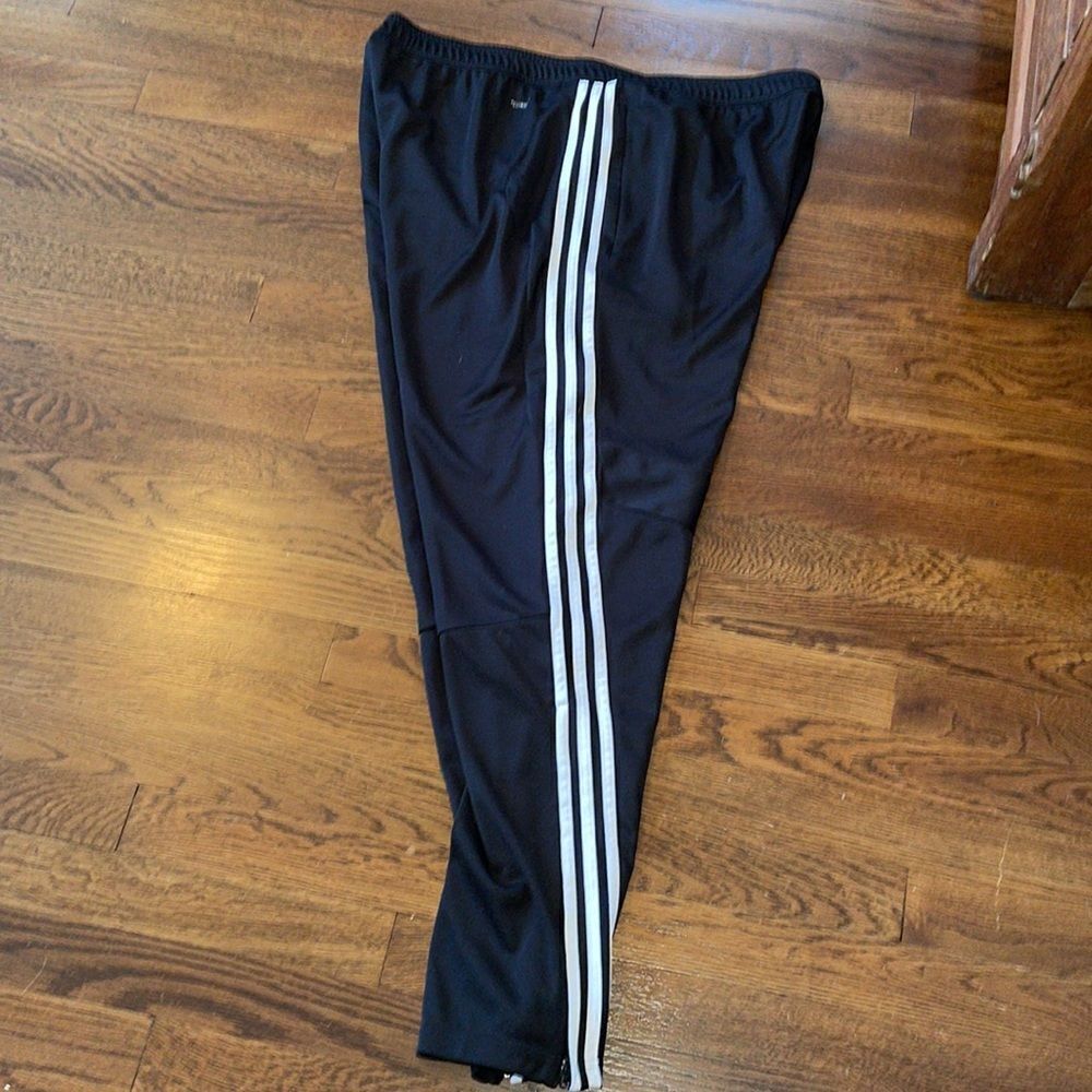 Adidas black polyester joggers‎ with elastic drawstring waistband